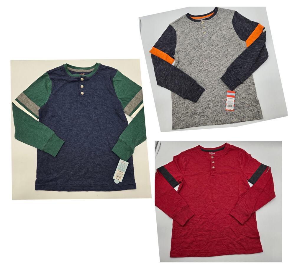 Cat & Jack Boys Henley Bundle 3 Youth Large 12-14 Colorblock Striped New